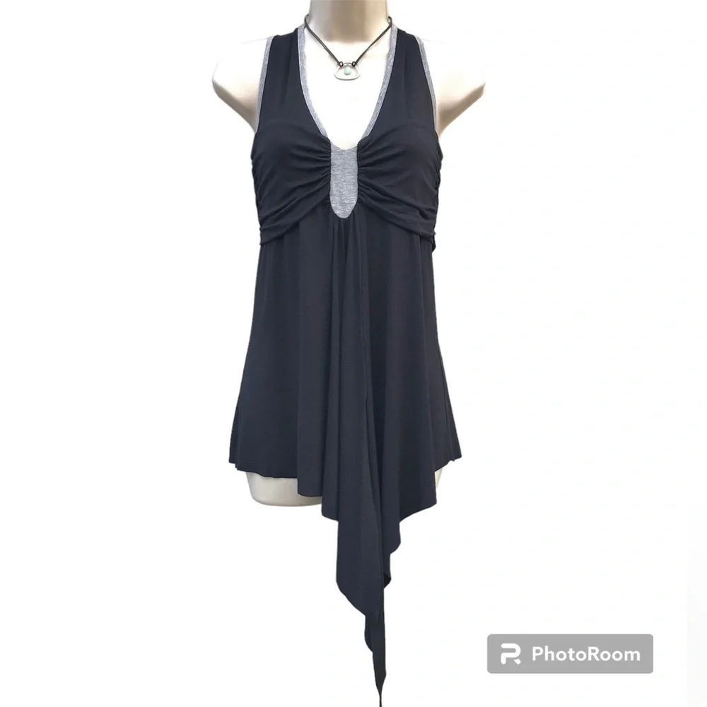MOD-O-DOC  asymmetrical sleeveless tunic top black & grey Size SMALL - Picture 4 of 15